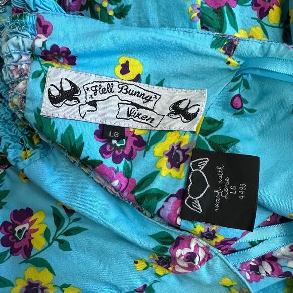 Hell Bunny Vixen Retro Halter Sundress Blue Floral Rockabilly Pin Up 50s Dress L - Picture 2 of 10